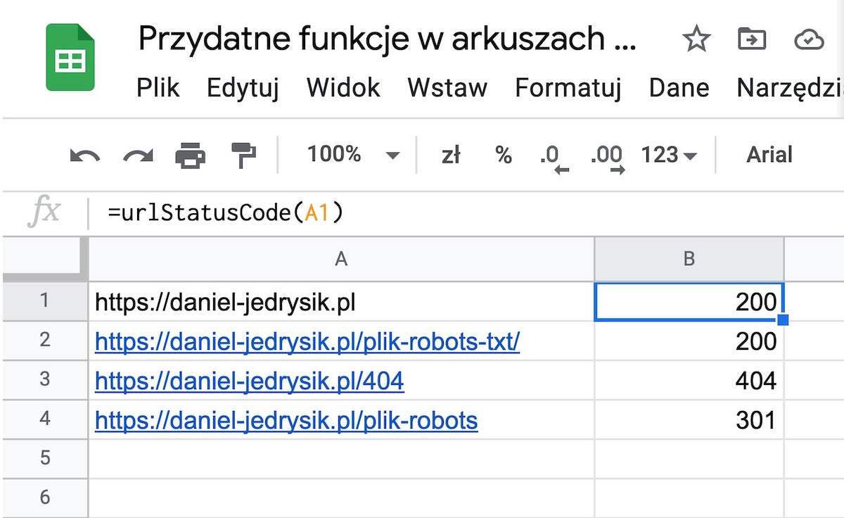 Funkcja własna w Google Sheets