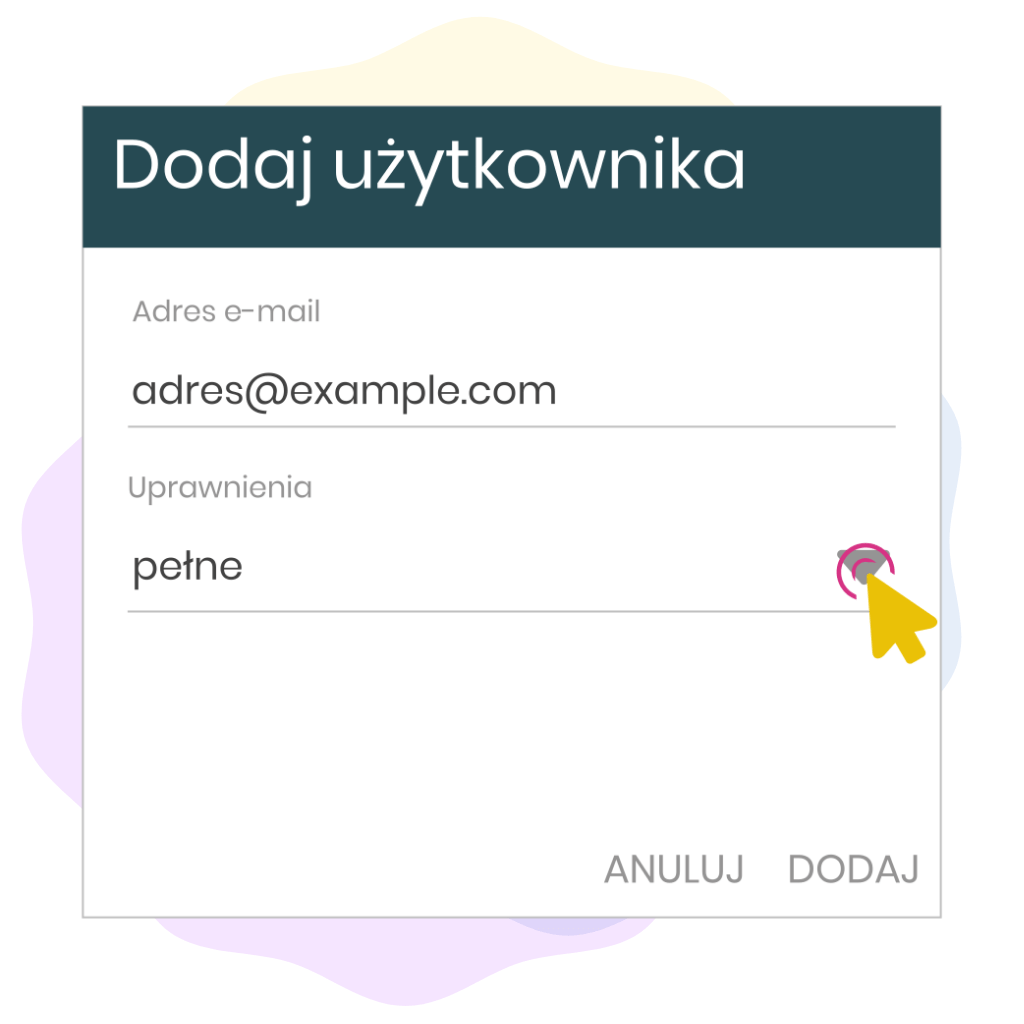 Krok 5: Wpisz adres email i wybierz uprawnienia